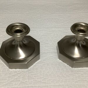 Pewter type candlestick holders